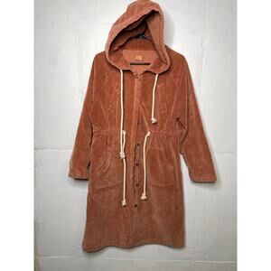 POL Womens Corduroy Long Jacket Rust Orange Size Small Hooded Button Down